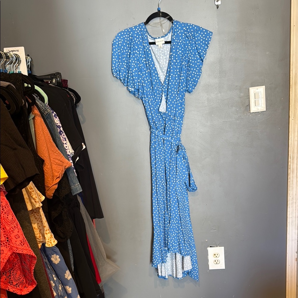 Ava & Viv Asymmetrical Blue and White Wrap Sundress